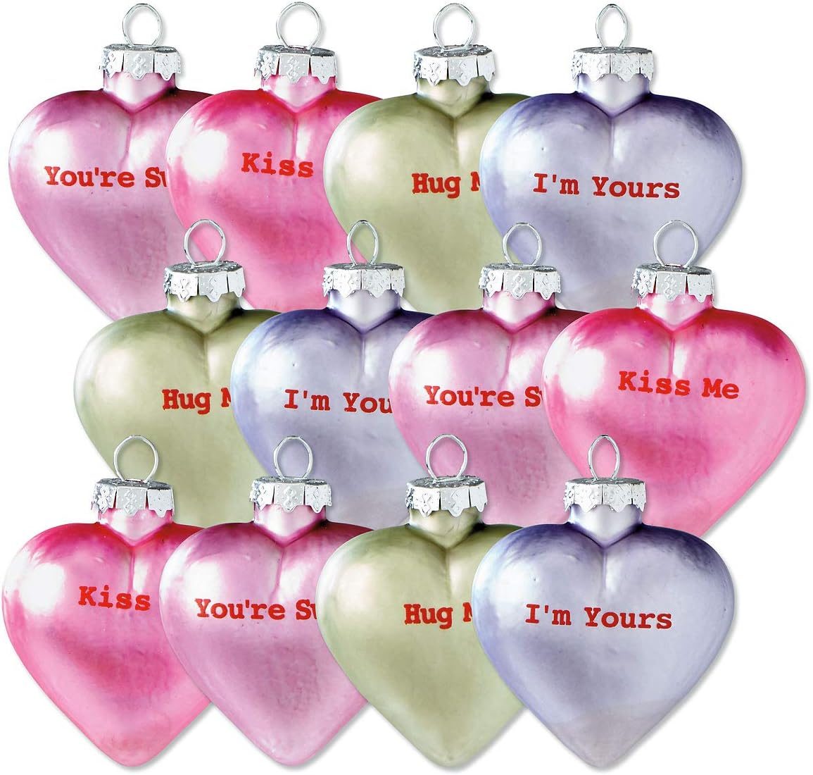 Lillian Vernon Candy Heart Glass Ornament- Blown Glass Valantines Day Hanging Ornaments, Set of 12 - Birds image number 6