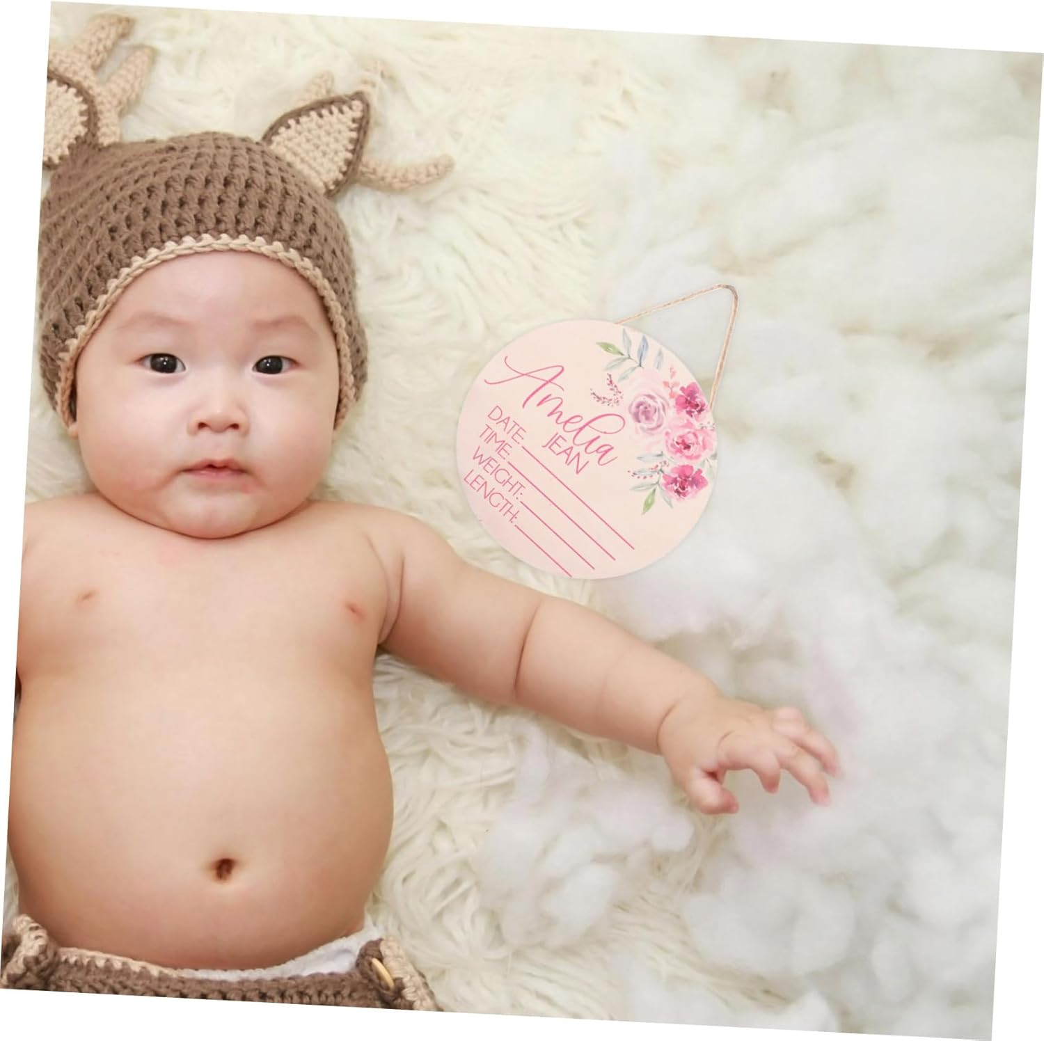 2Pcs Wooden Baby Name Announcement Sign Newborn Birth Announcement Sign for Nursery Room Hospital Welcome Shower Photo Prop image number 4