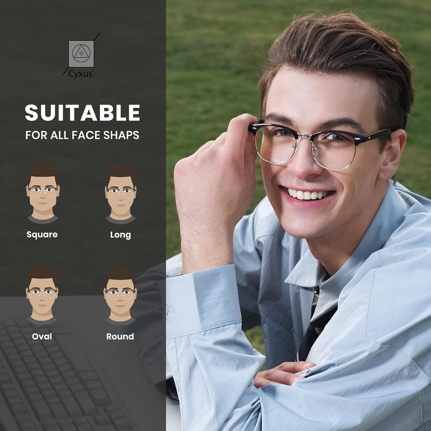 Cyxus Blue Light Glasses Retro Half Frame Clear Lens Computer Eyeglasses for Women Men