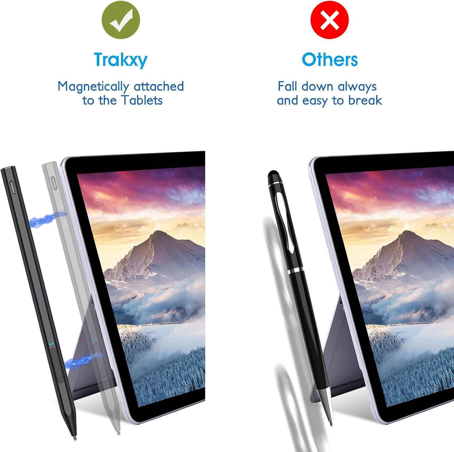 Trakxy Digital Stylus Pen for Microsoft Surface Pro X/9/8/7/6/5/4/3, Laptop 5/4/3/2/1, Go 3/2/1, Book 2/1, Studio - Magnet, 4096 Pressure, Palm Rejection, Rechargeable image number 2