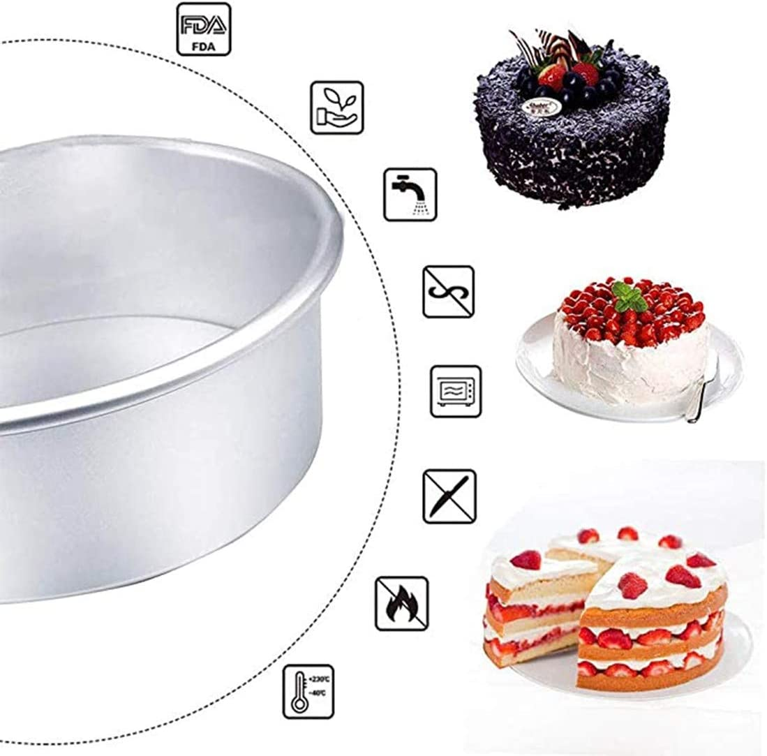2 Pack 6/8 Inch Alloy Cake Mold,Non-Stick Baking Tins Deep Aluminum round Cake Pan with Removable Bottom for Wedding/Birthday/Christmas Cake Baking