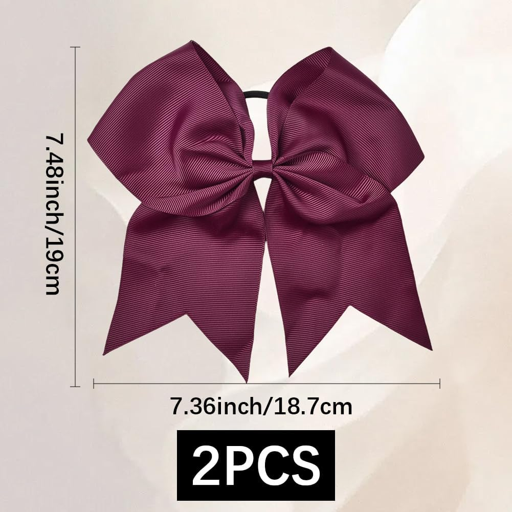 SUNNYCLUE 1 Box 2Pcs 7 Inch Red Bow Ponytail Holder Large Cheer Bows 20Cm Big Elastic Band Conquette Cute Silk Ribbon Cheerleading Hair Tie Bowknot for Women Basketball Sports Competition Cheerleader