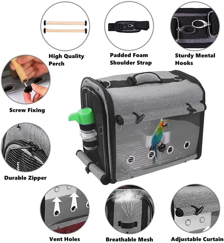 CULOTOL Bird Carrier Bag - Foldable Travel Cage with Stand, Parrot Backpack, Transparent Breathable Bag, Lightweight Birdcage with Food Tray and Water Bottle image number 4