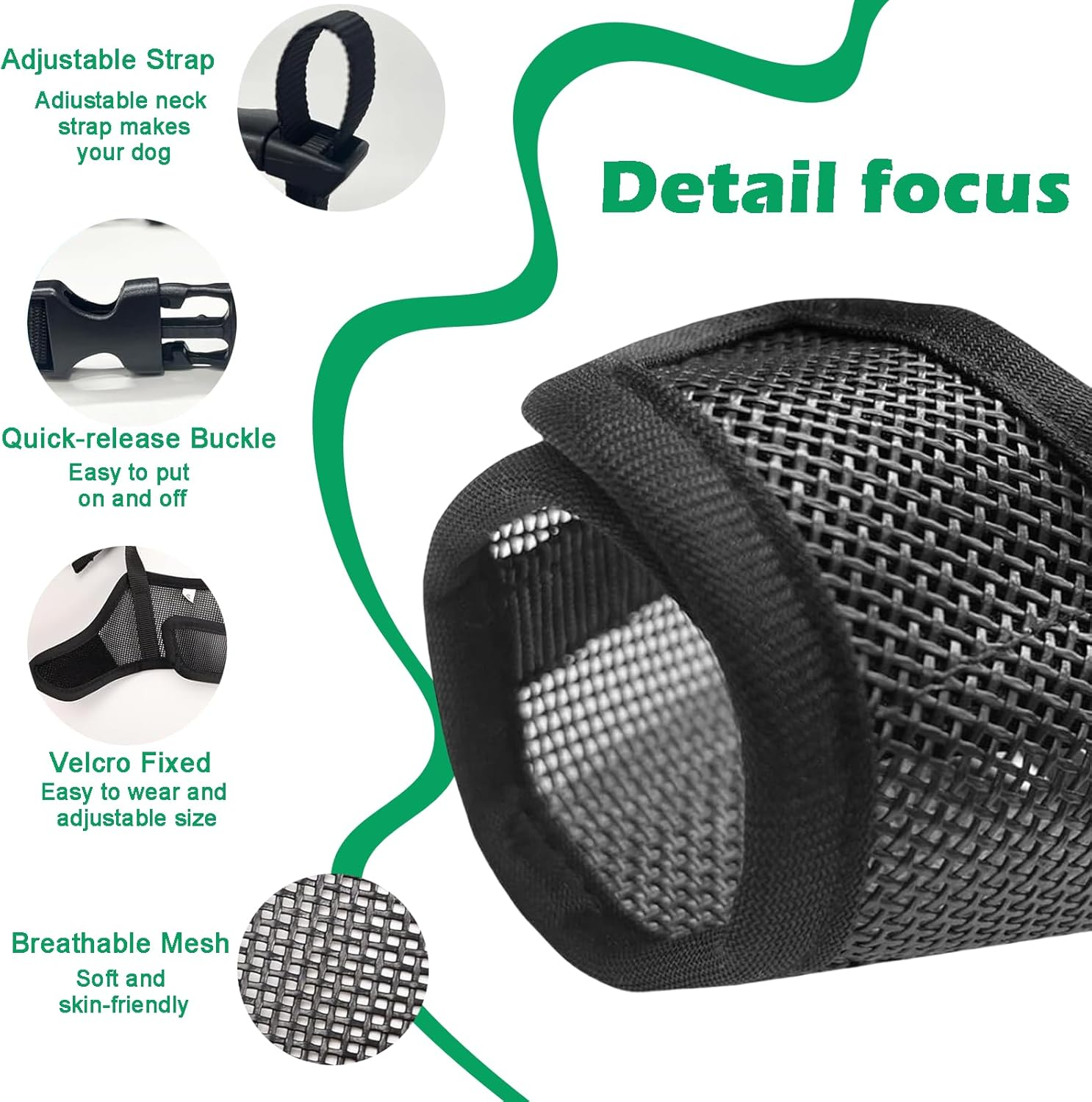 Hrenvaxil Muzzle, Anti-Bark Dog Muzzle, Adjustable Comfortable Breathable Mesh Muzzle for Small and Medium Dogs, Secure Fit for Safe Breathing and Drinking (Black) image number 5