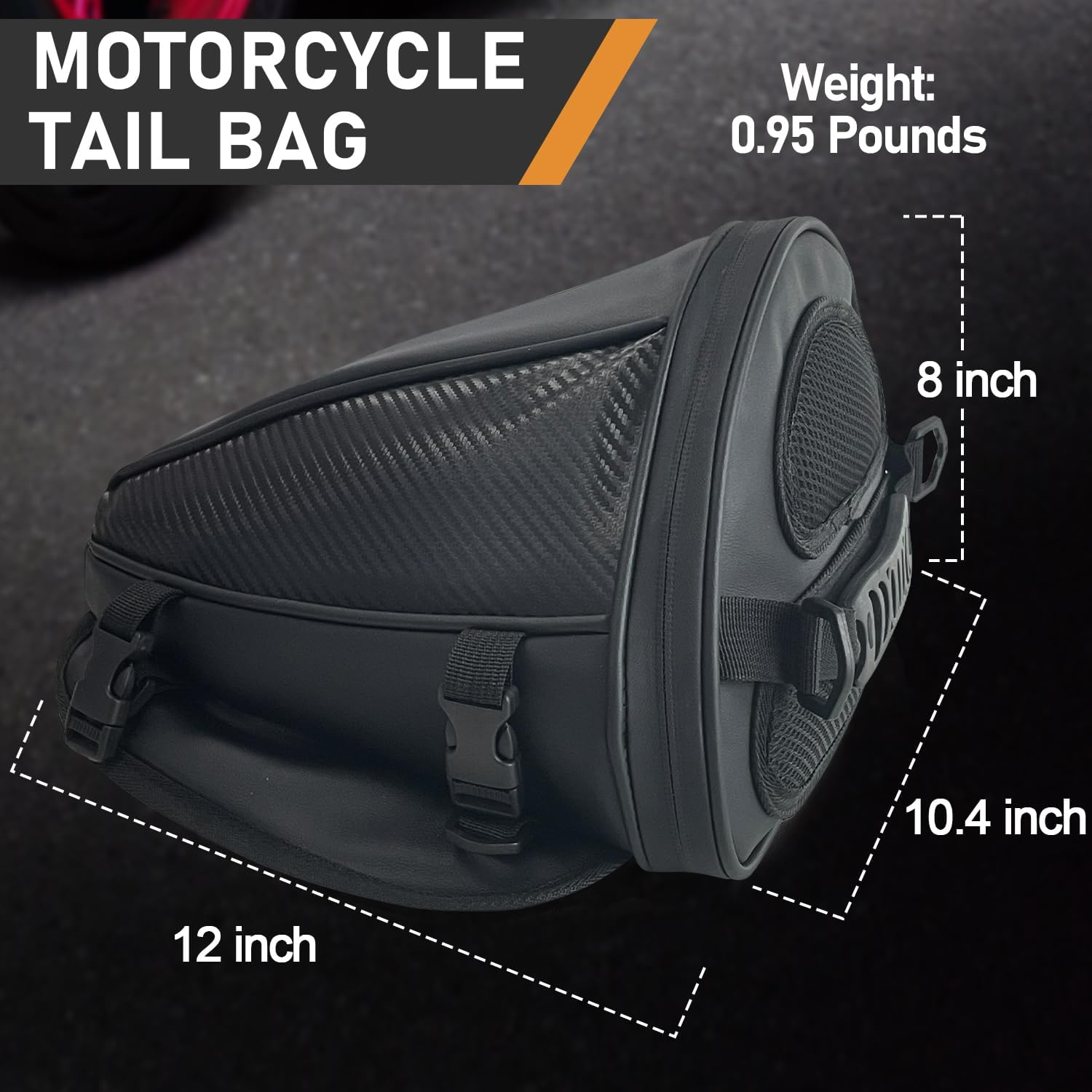 Socpuro Motorcycle Tail Bag Waterproof Rear Seat Storage Saddle Bag Motorbike Tank Bag with Shoulder Strap, Black SCP-005 image number 6