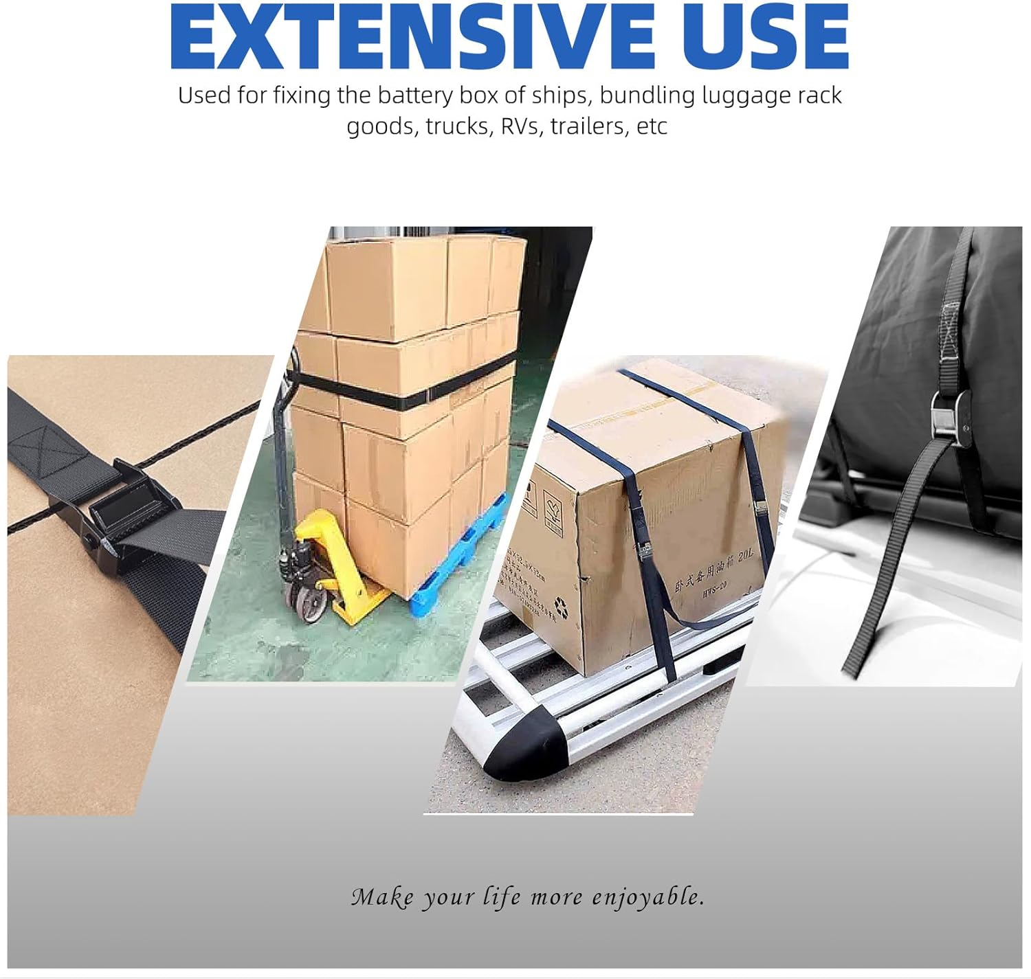 Glarks 14Pcs Battery Tie down Strap Kit - 2.5CM X 1.2M(4Ft) Straps, M5 Cam Buckles, Screws - Hold down Kit for Boats, Luggage Belt image number 3