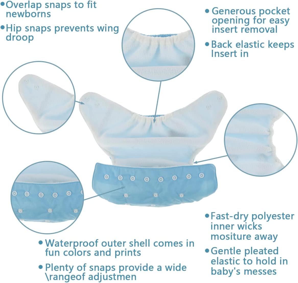 7Pcs Baby Cloth Nappies Reusable Pocket Nappy Washable Adjustable Cloth Diapers Super Absorbent Cloth Nappies Multi-Color Comfortable Cloth Diapers for Baby Infants Boys Girls image number 4