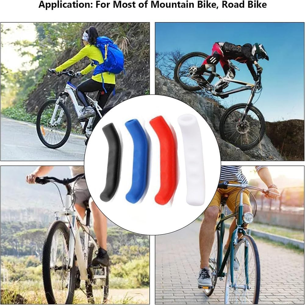 Lyhaogao 2 Pairs Anti-Slip Brake Lever Grips, Universal Bike Brake Handle Cover for Mountain and Road Bicycles, Durable Silicone Sleeve Protector for Enhanced Grip and Safety (Black/Red/White/Blue) image number 5