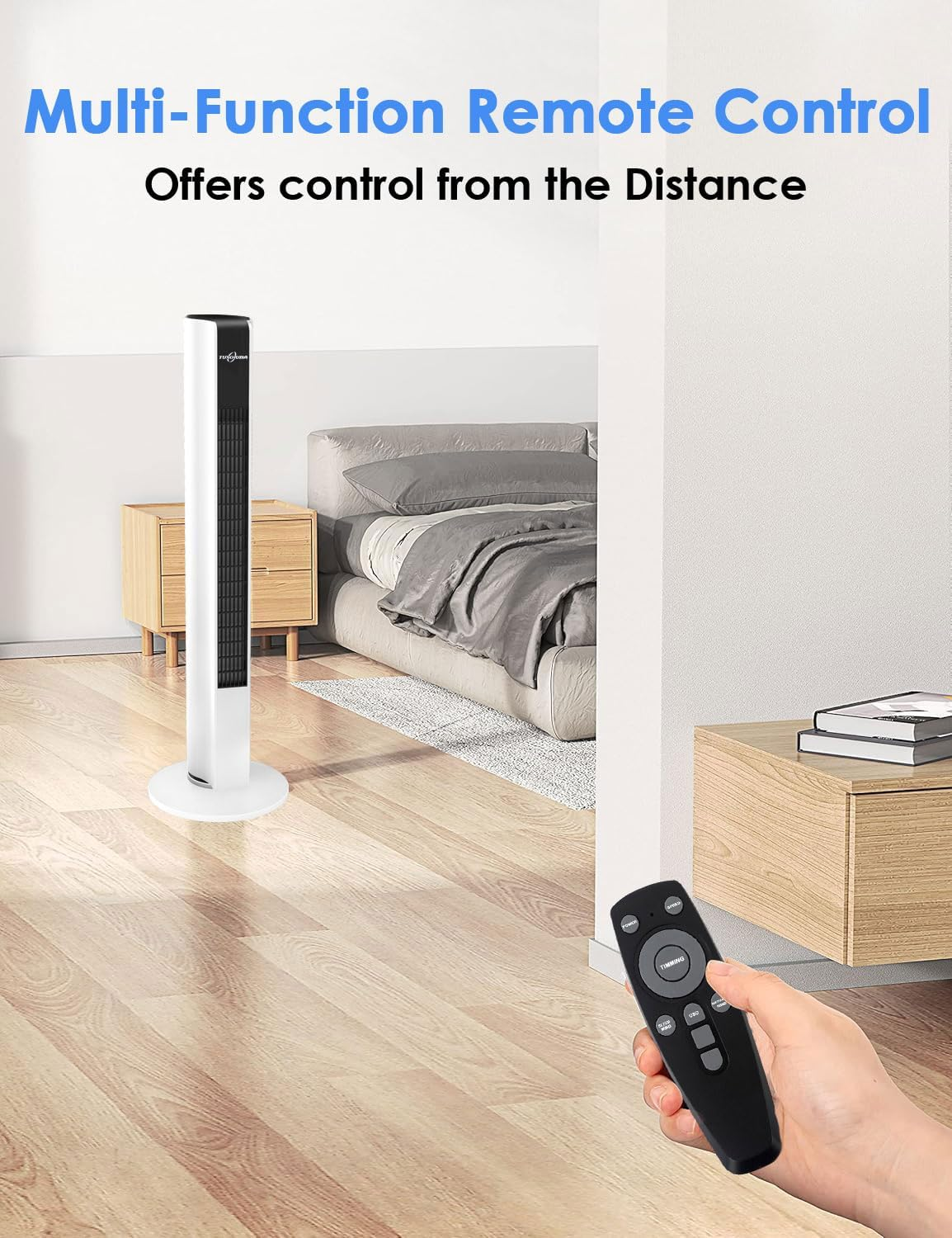 TUXOIUBA Tower Fan for Bedroom, 90&deg; Oscillating Fan with Remote, 86CM Quiet Cooling Fan with 3 Speeds Multiple Modes,8H Timer, Bladeless Standing Fan Floor Fan for Bedroom Home Office Indoor image number 5