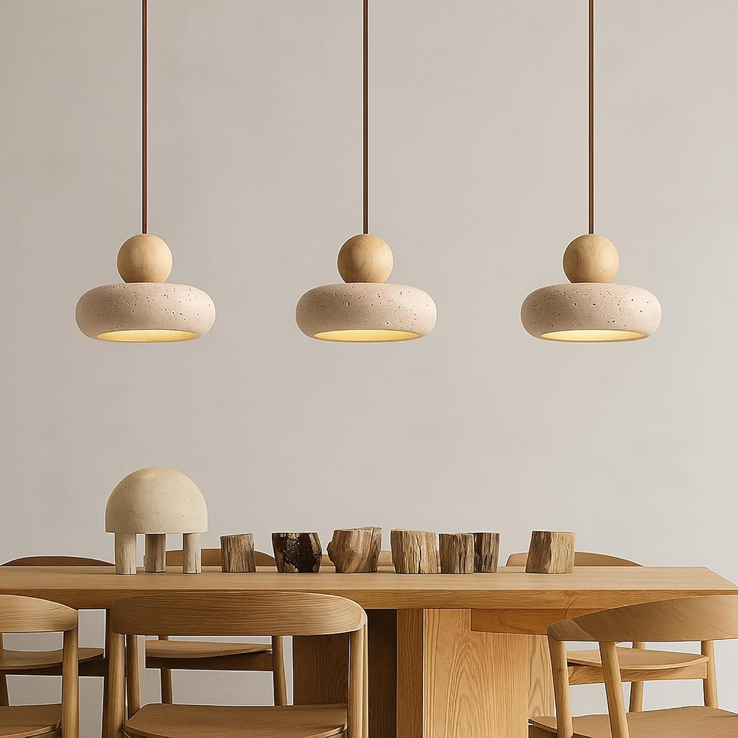 Natural Yellow Travertine Pendant Light, Style LED Ceiling Lamp 3000K for Bedroom, Kitchen Island, Dining Room, Interior Lighting Fixture (A,20Cm) image number 6