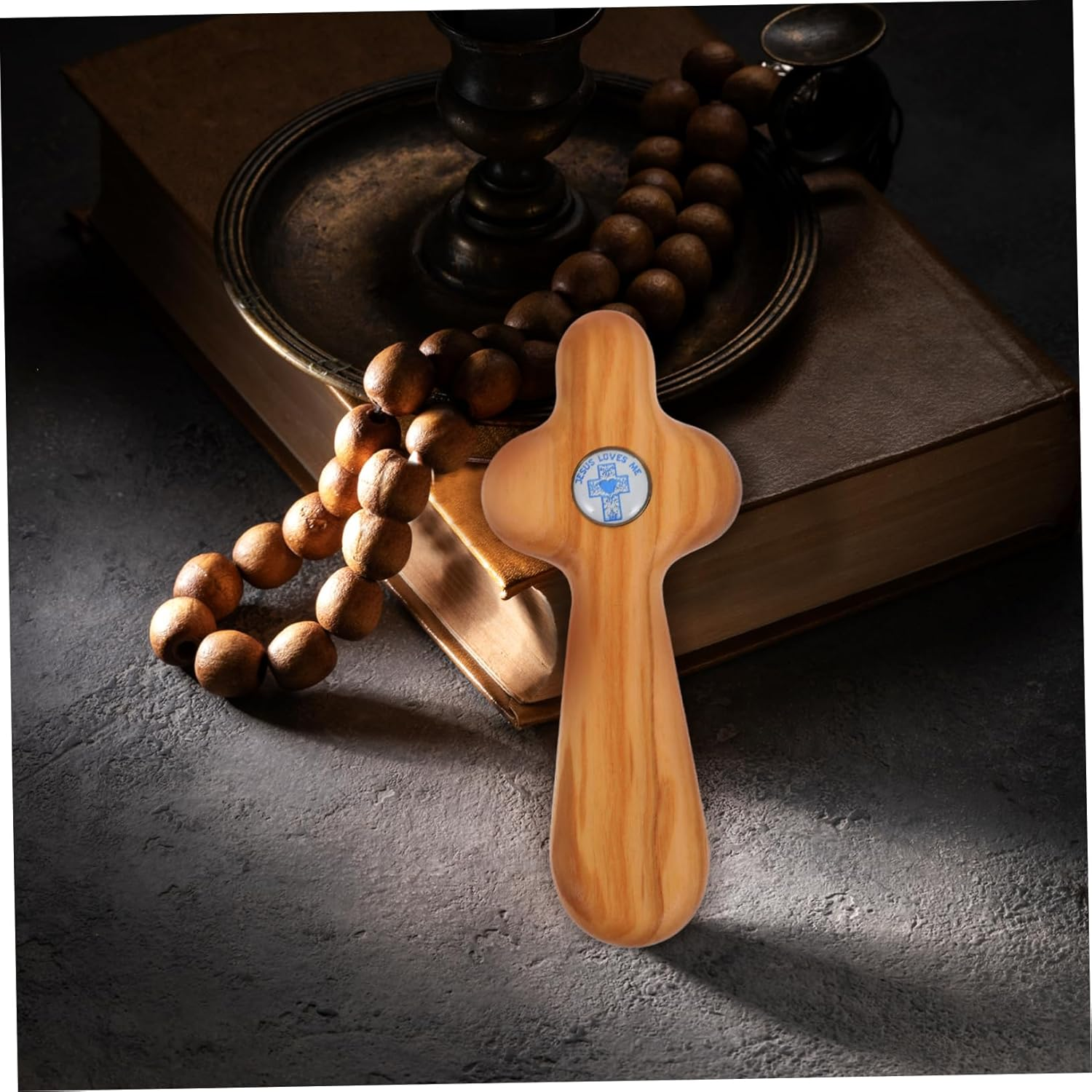 UTHCLO Handheld Olive Wood Cross for Baptism Pocket Prayer Crucifix for First Communion and Confirmation Unique Religious Keepsake for Christian Ceremonies image number 5