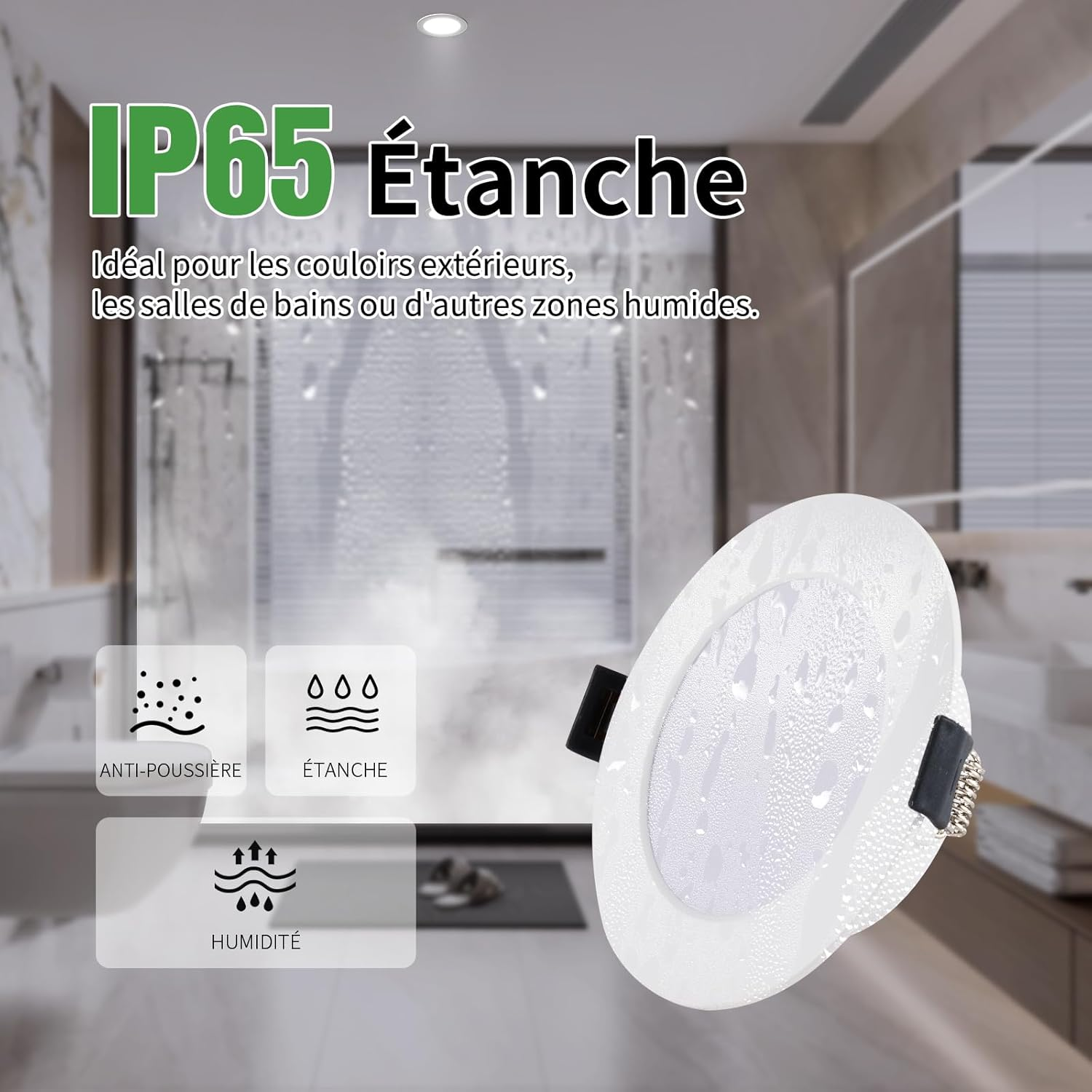 Grebeam Pack of 12 LED Recessed Spotlights, 5 W, Ultra-Thin 25 Mm, Cool White 6000 K, Holes &Oslash;75-90 Mm, round LED Outdoor Spotlight, 220V-240V, for Kitchen, Living Room, Bedroom