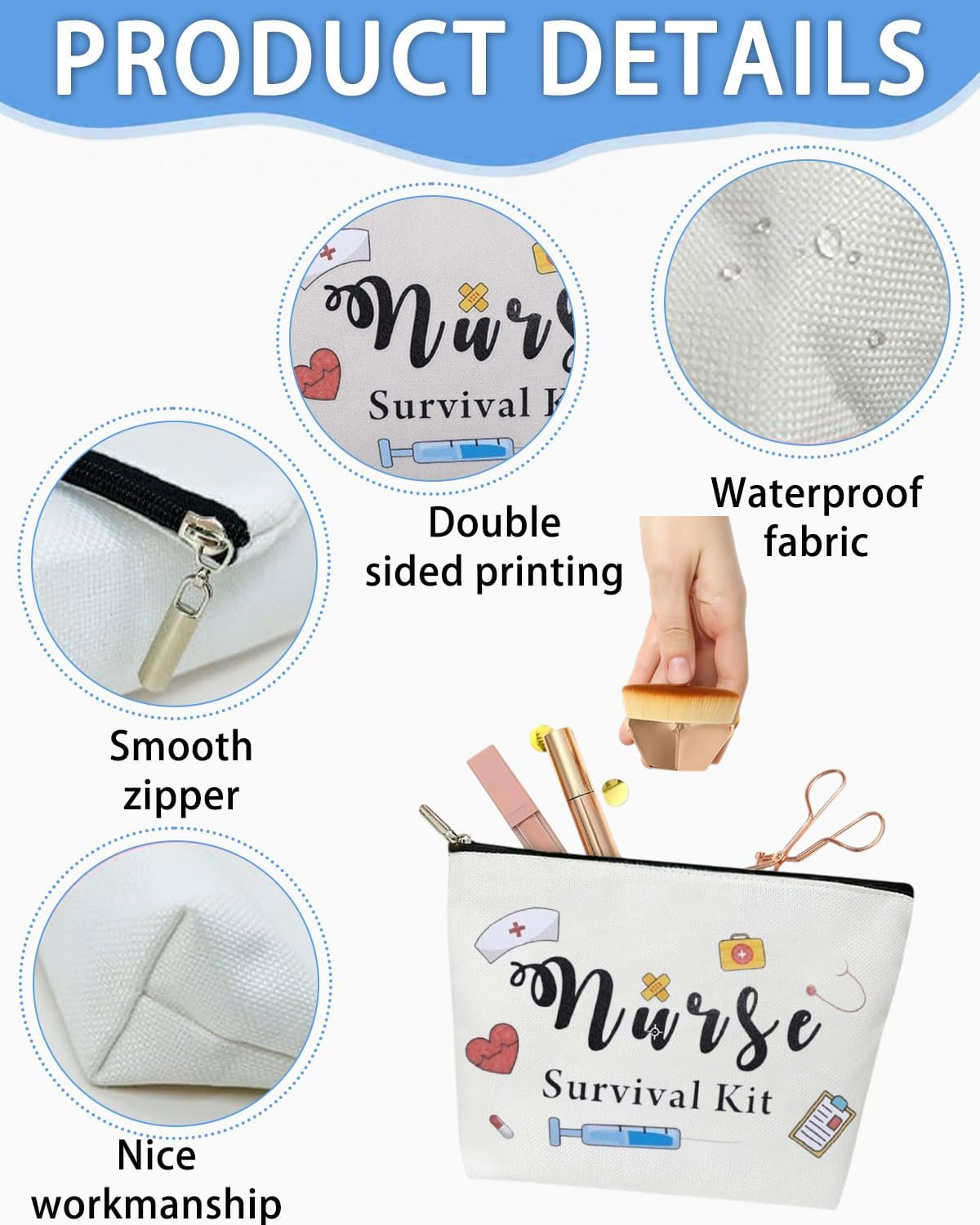 TPZORJX Nurse Accessories, Nurse Survival Kit Bag, Cosmetic Multi-Purpose Makeup Bag, Canvas Pen Case, Toiletries, Funny Travel Bag with Zip, School Supplies Gifts image number 3