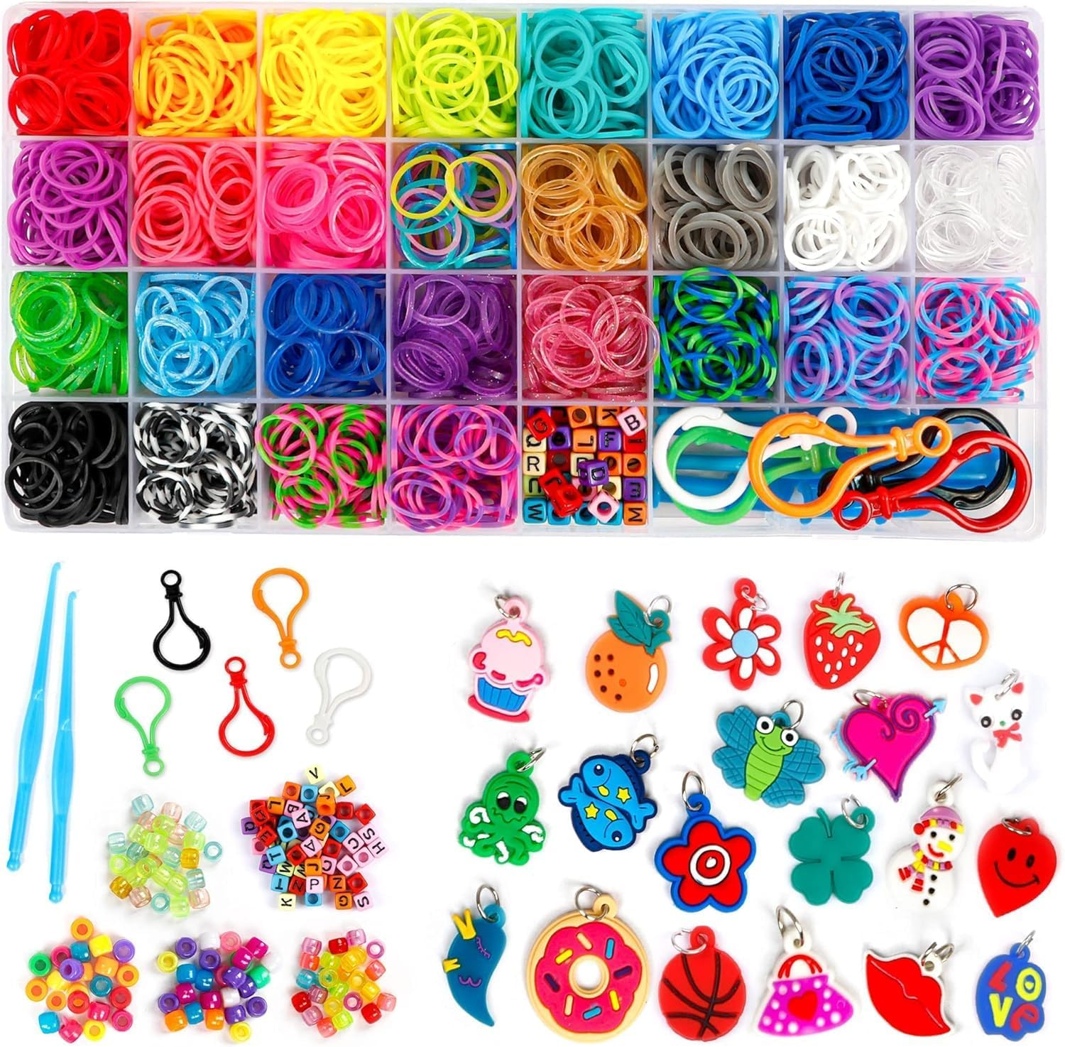 Inscraft 2600+ Loom Bands Kit，Friendship Bracelet & Jewellery Making Kit with 28 Colours, 100 Clips, 152 Beads, 20 Pendants, Rubber Bands for DIY Bracelets, Kids Crafts, and Creative Gifts