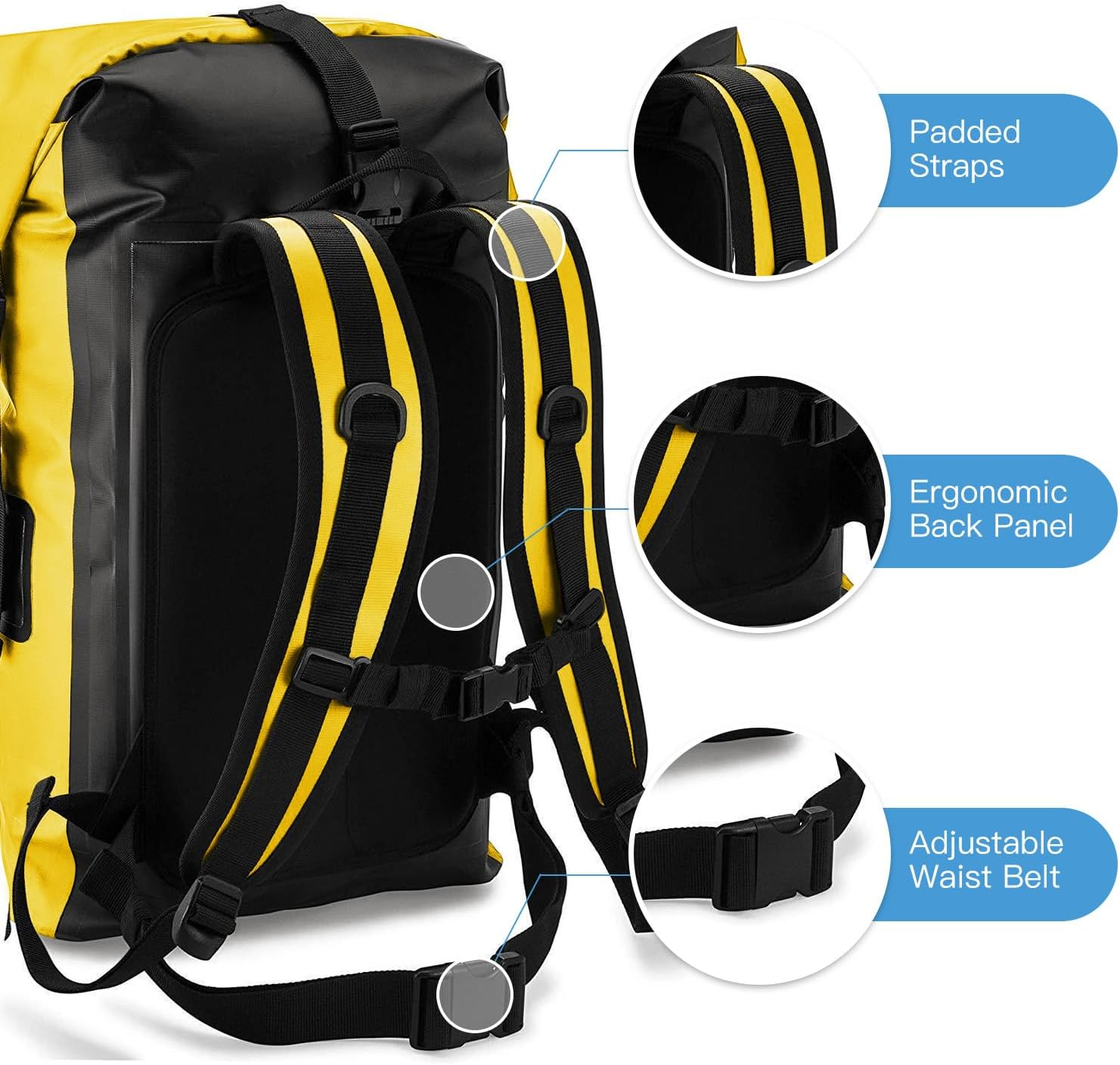 Namolit Waterproof Backpack Heavy Duty Roll-Top Dry Bag for Kayaking Rafting Boating Yellow