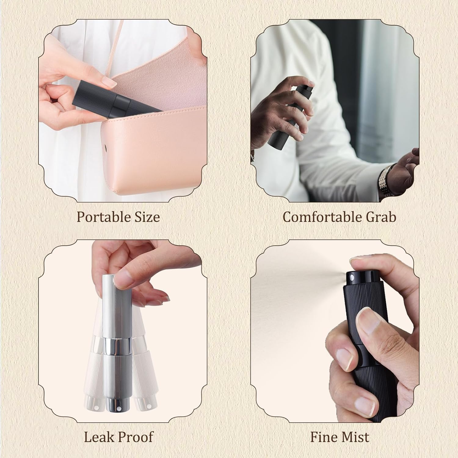 LISAPACK 8Ml Perfume Atomizer Spray Bottle, 1Pcs Travel Cologne Sprayer Refillable, Empty Mini Portable Perfume Dispenser (Black) image number 6