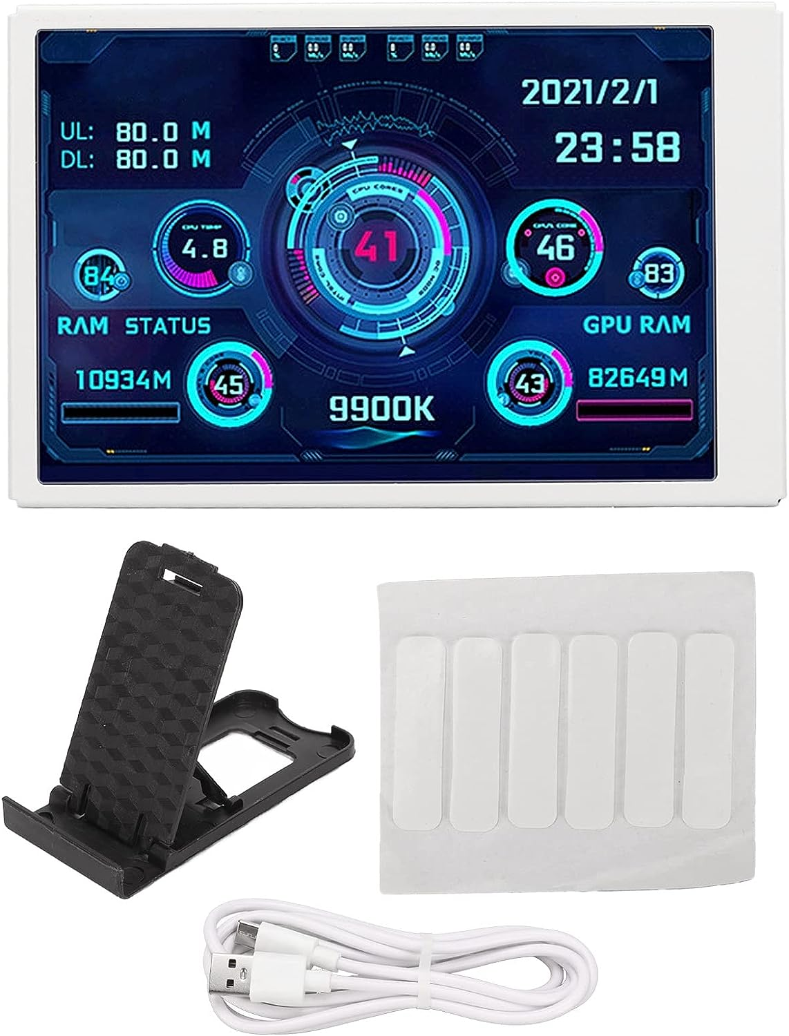 3.5 Inch IPS USB Mini Screen, Computer Temp Monitor, PC CPU HDD Data Monitor, PC Sensor Panel Display, Type C Sub Screen (White) image number 2