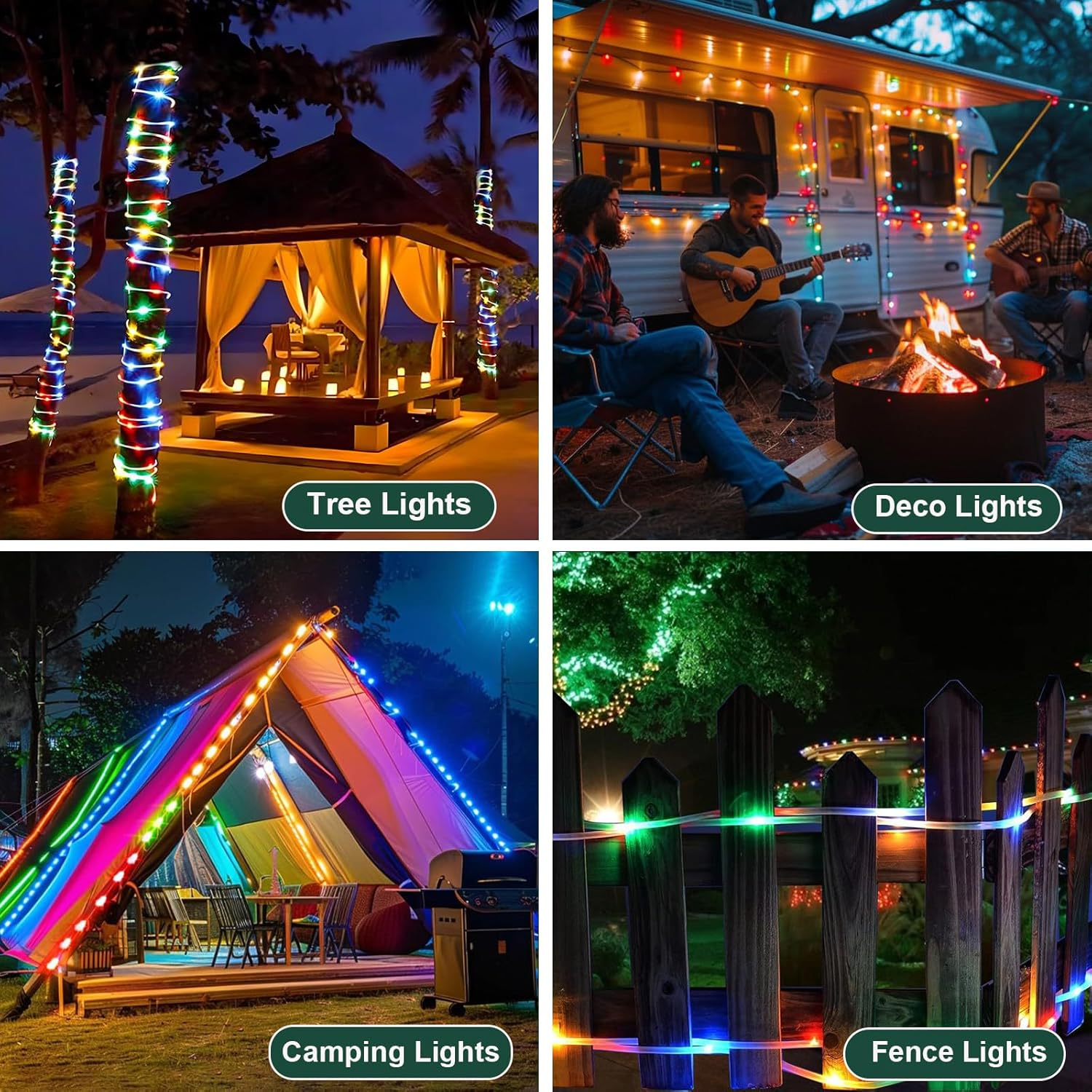 Solar Rope Lights, 12M100Led Solar String Lights IP65 Waterproof, Solar Outdoor Lights with 8 Modes Anti-Tangling for Camping Fence Garden Party Christmas Halloween Holiday Wedding (2 Packs Colorful) image number 5