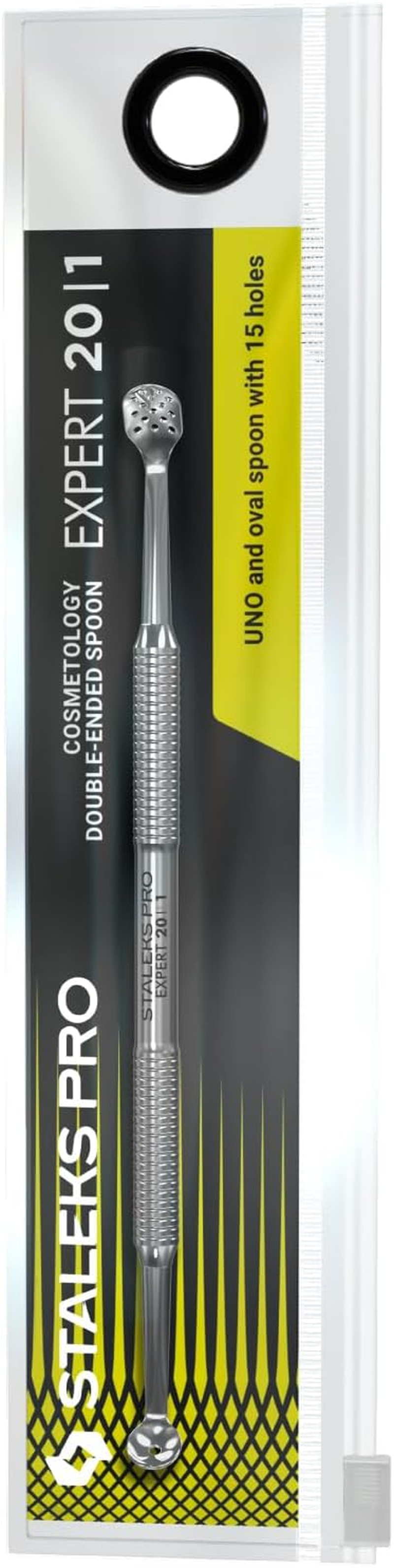 Staleks Pro Double-Ended Blackhead Remover Spoon Expert 20 Type 1 ? Uno Loop & Oval Extractor with 15 Holes ? Stainless Steel Tool for Pore Cleaning