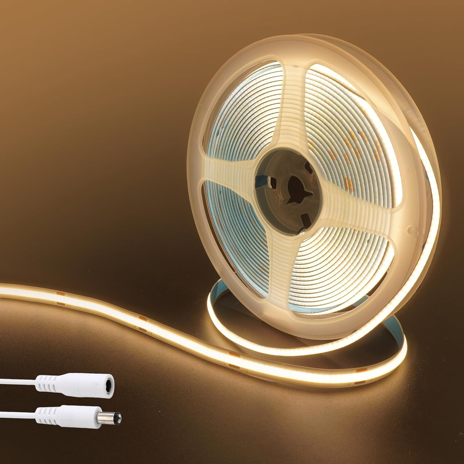 Clearhill 24V COB 320LED Strip Lights,32.8Ft/10M(No Power Supply),Warm White 3000K,320Leds/M,With 5521DC Male and Female Connectors,8Mm Width,Electroplated Double-Sided Panel,Ip20,For DIY Home Indoor