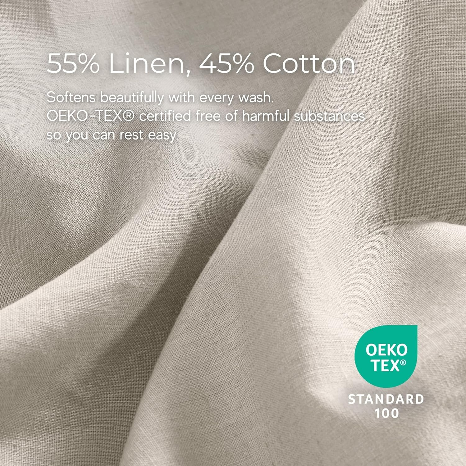 Dreamaker Linen Cotton Quilt Cover Set Super King Bed - Natural Fabric Durability Hypoallergenic Breathable Ultra Soft & Comfort Bedding Set All Season Doona Duvet Cover Set - Oatmeal (Super King) image number 5