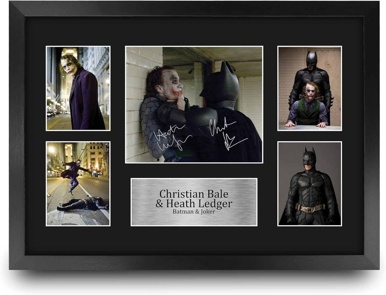 HWC Trading FR A3 Christian Bale & Heath Ledger the Dark Knight Batman & Joker Gifts Printed Signed Autograph Picture for Movie Memorabilia Fans - A3 Framed