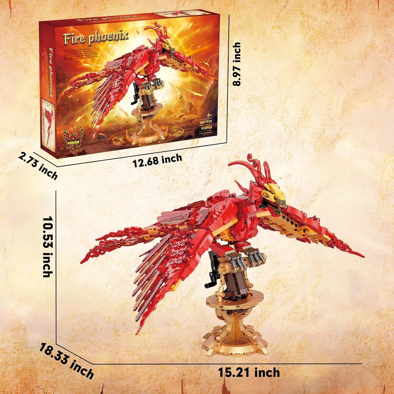 Magic Fire Phoenix Building Block Set, Phoenix Collection Model for Adults, Ideas Building Toy Gifts for Kids Boys and Girls Ages 8+, Easter Decor Gifts(938 PCS) image number 1