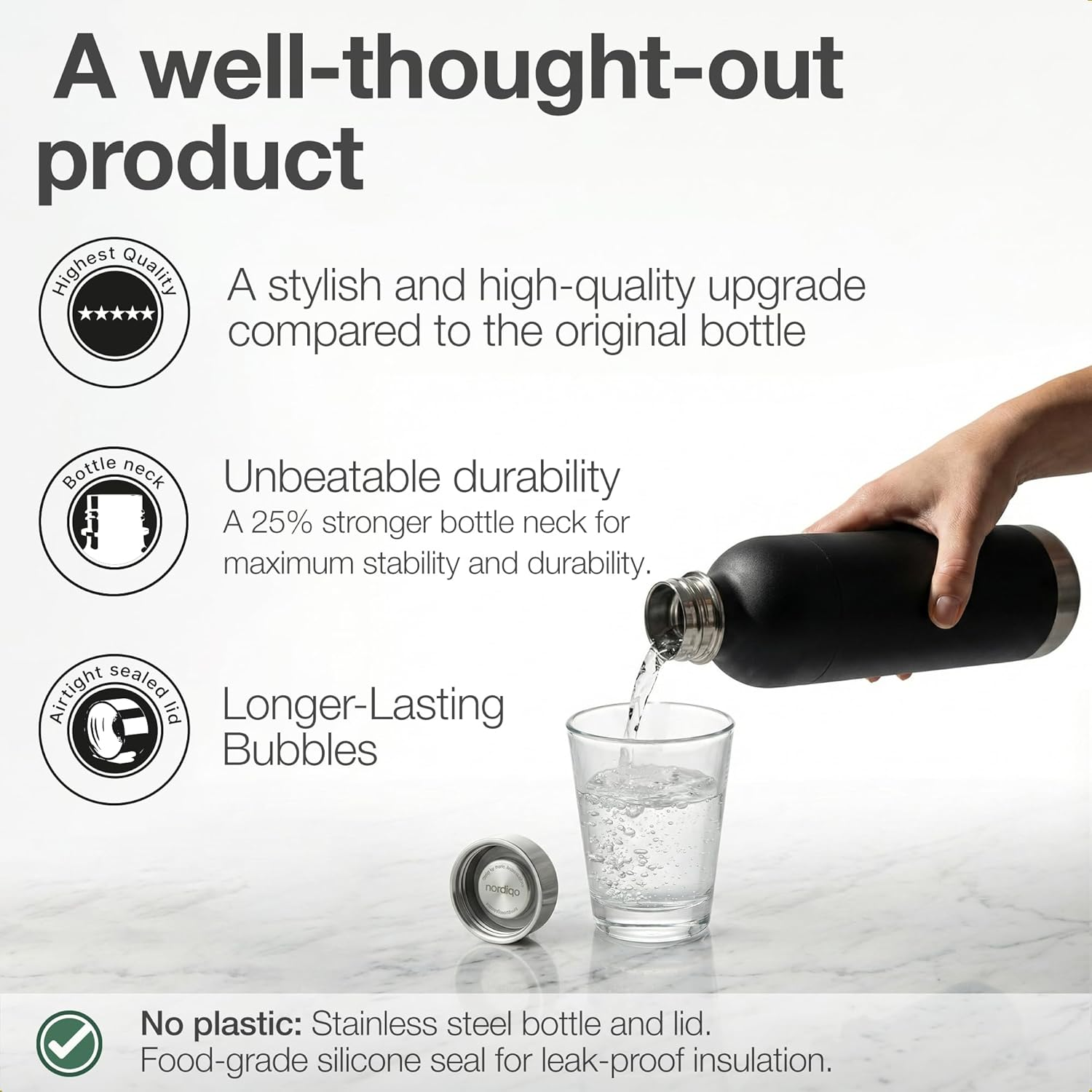 Premium Stainless Steel Carbonation Bottle 1 L / 1000 Ml | Compatible with Aarke Carbonator 3, Sodastream (Excl. Crystal + Jet) and Many Others | Dishwasher Safe, No Expiry Date, BPA Free image number 3
