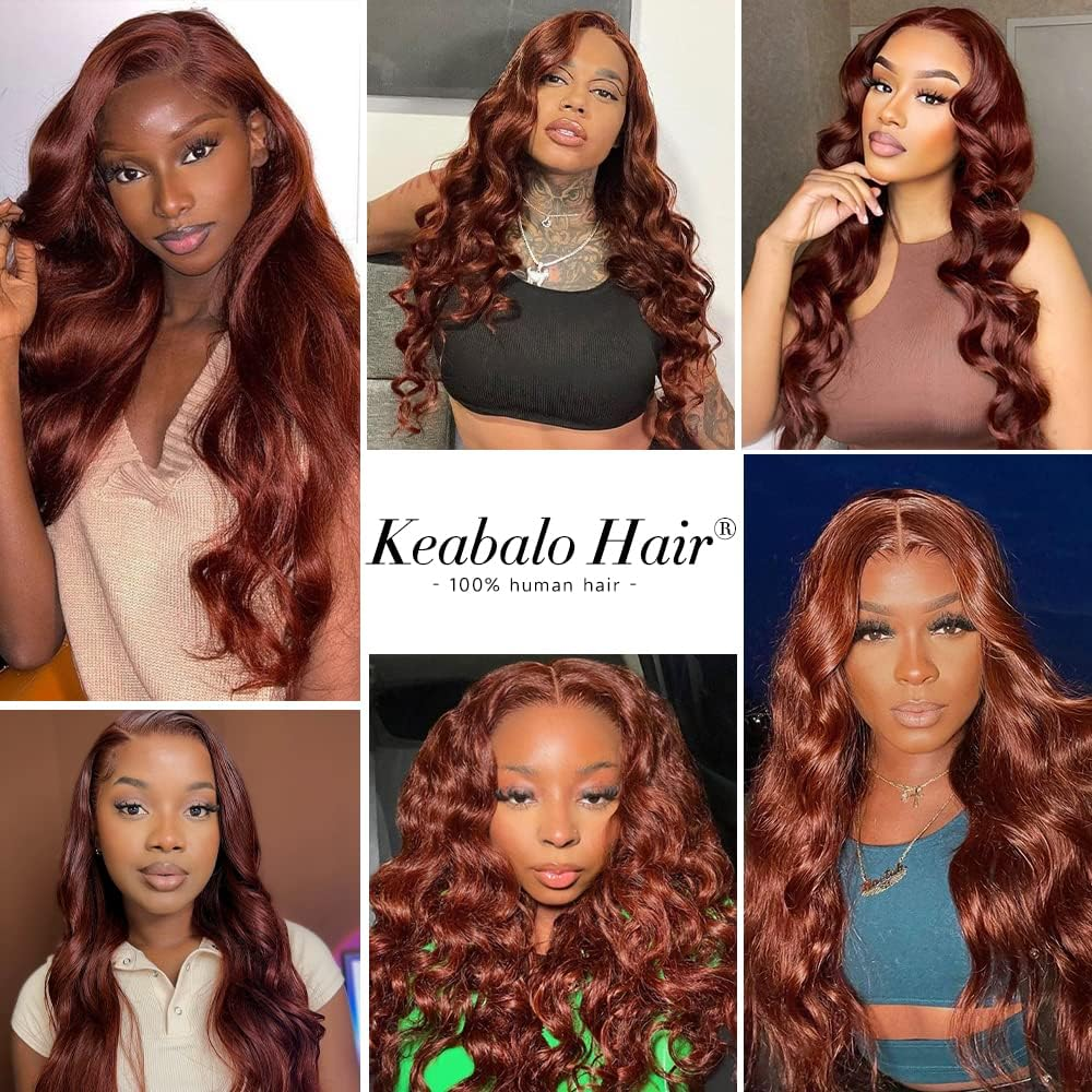 Keabalo Reddish Brown Lace Front Wigs Human Hair Pre Plucked with Baby Hair 13X4 Body Wave Colored Wigs for Women 150% Density HD Lace Frontal Wigs Human Hair 22 Inch image number 3