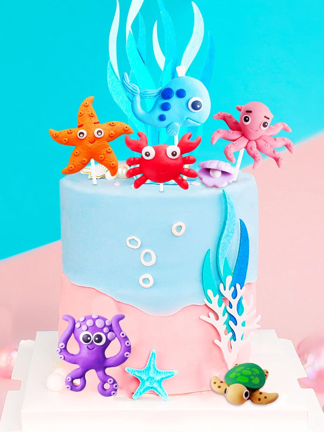 Jevenis under the Sea Cake Toppers Ocean Animal Cupcake Toppers under the Sea Party Decorations Ocean Sea Theme Baby Shower Birthday Party Cake Decorations image number 5