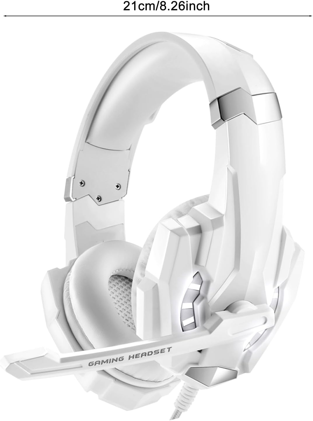 Plyisty USB Gaming Headset for PC, Noise Cancelling over Ear Headphones with Mic, LED Light, Wired Computer Headset for Laptop, Office (White) - White image number 4