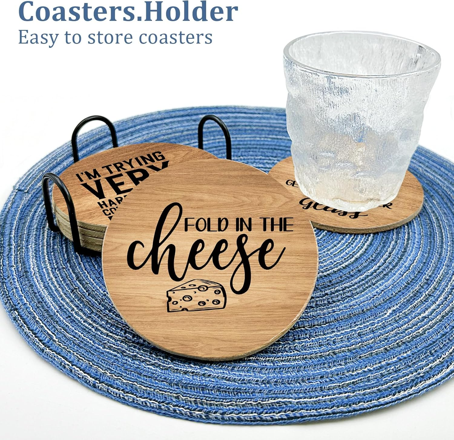 6 PCS Funny Cork Coasters for Drinks,Schitts TV Show Merchandise Coasters Set with Coaster Holder,Coffee Table Tea Table Bar,Schitts TV Themed Coasters Gifts for Fans image number 1