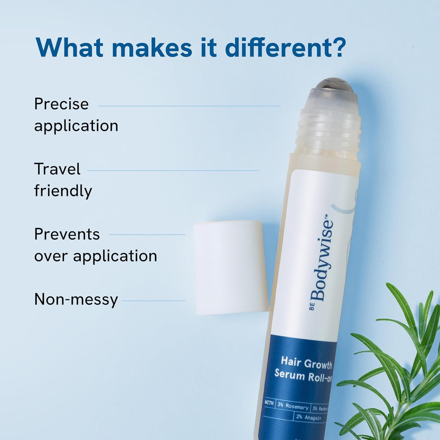 Be Bodywise 3% Rosemary Hair Serum (Roll On) 50Ml | 3% Redensyl, 2% Aminexil & 2% Anagain | Thicker & Stronger Hair Growth | Prevents Hair Fall & Stimulates Hair Follicles | Pack of 2 image number 4