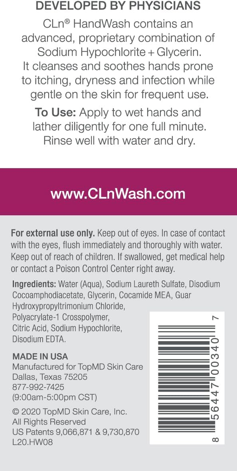 Cln&reg; Handwash - Advanced Hygiene for Hands, Formulated with Glycerin, for Sensitive Skin Prone to Hand Dermatitis, Redness, Irritation, Eczema, and Rash, Fragrance-Free, 8 Fl. Oz. image number 1