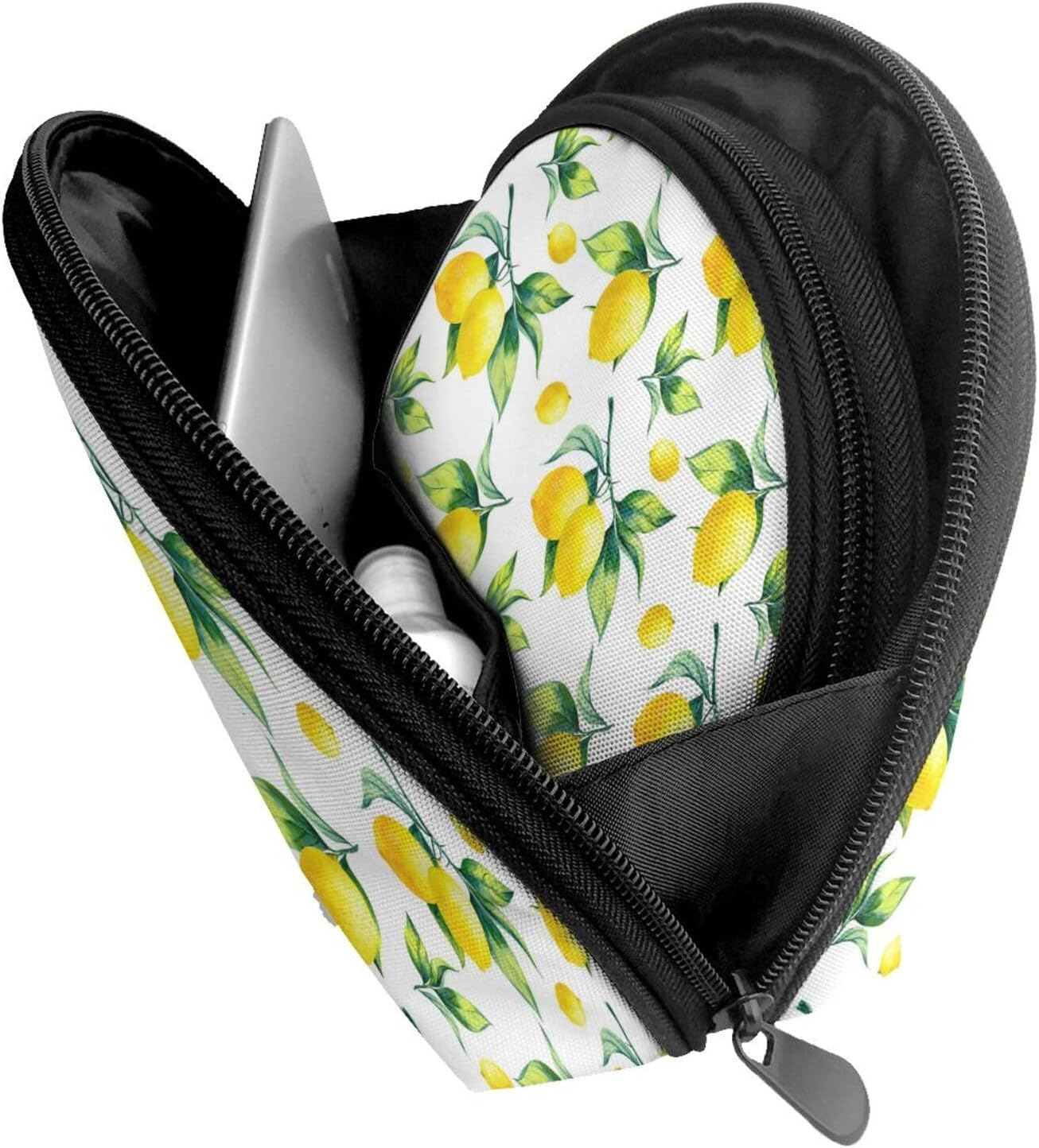 Cozimangoe Coin Pouch Makeup Bags Set, 2 Piece Shell Shape Cosmetic Bag with Pockets for Daily Travel Handbag Lipstick Keys Toiletry, Personalized Lemon image number 1