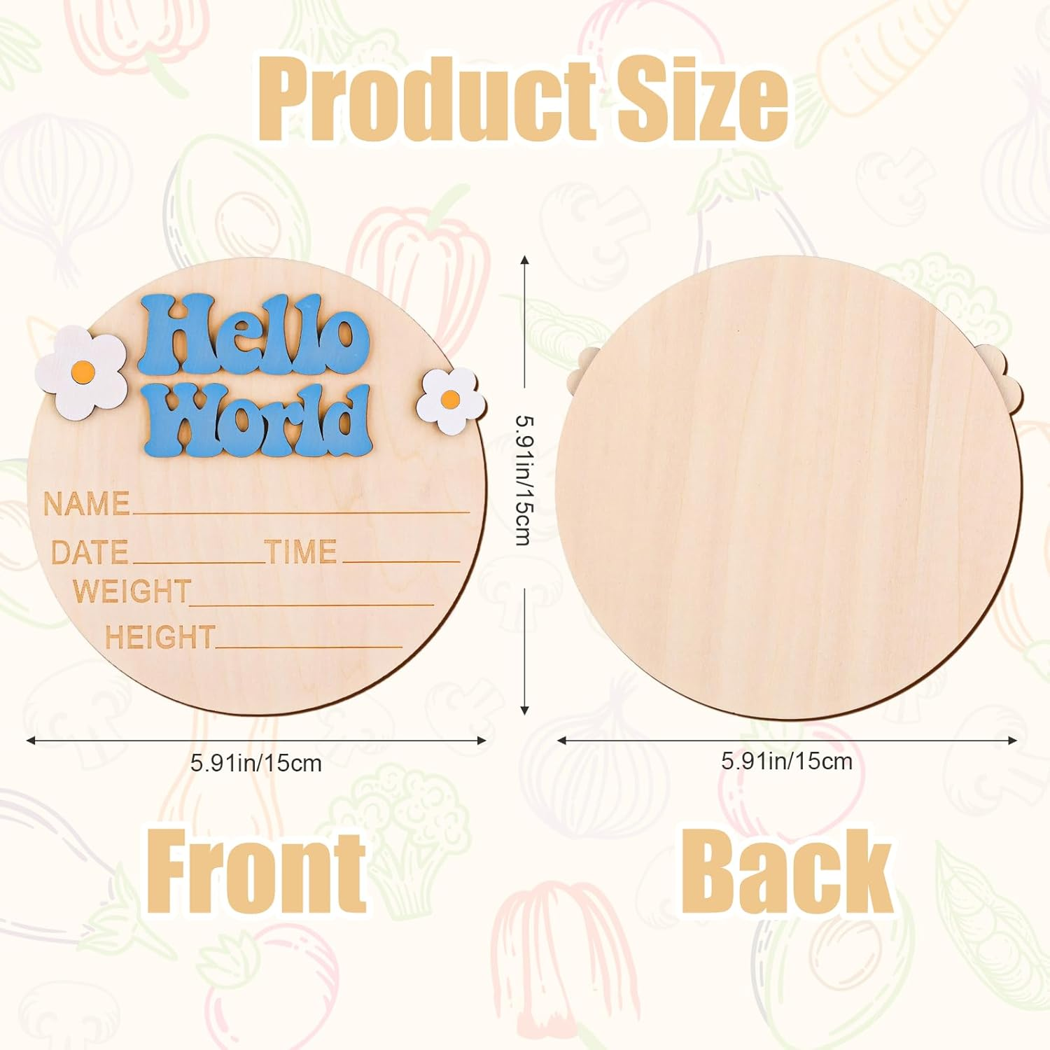 Wooden Baby Announcement Sign, 5.91 Inch Cute Hello World Newborn Sign with Flower Decor, New Baby Plaque Birth Announcement Sign for Hospital New Parents Baby Shower