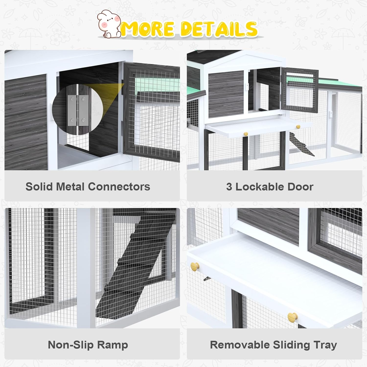 Oppsbuy Rabbit Hutch Chicken Coop Guinea Pig Cage Pet House for Small Animals 204X35X85Cm