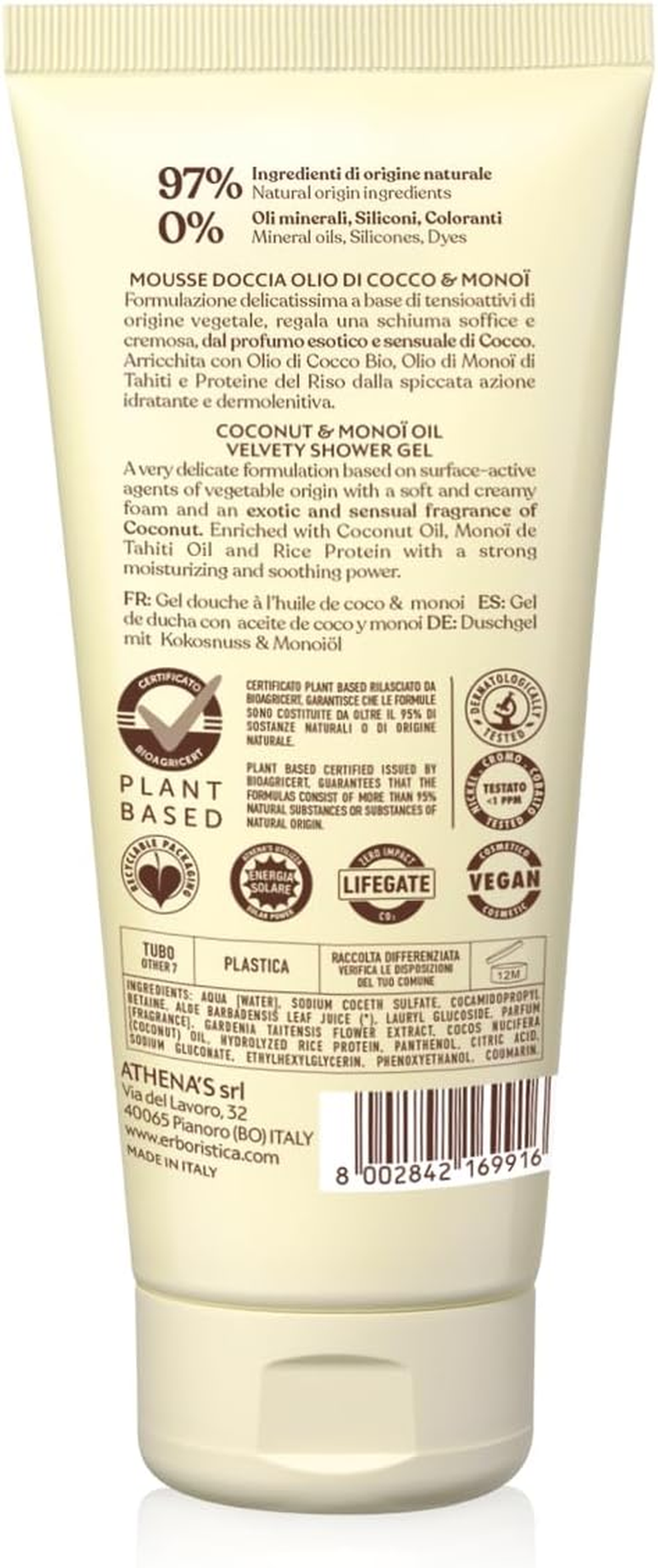 L'ERBORISTICA DI ATHENA'S - Shower Mousse - Velvety and Moisturizing - Scented - with Coconut Oil - 200 Ml image number 4