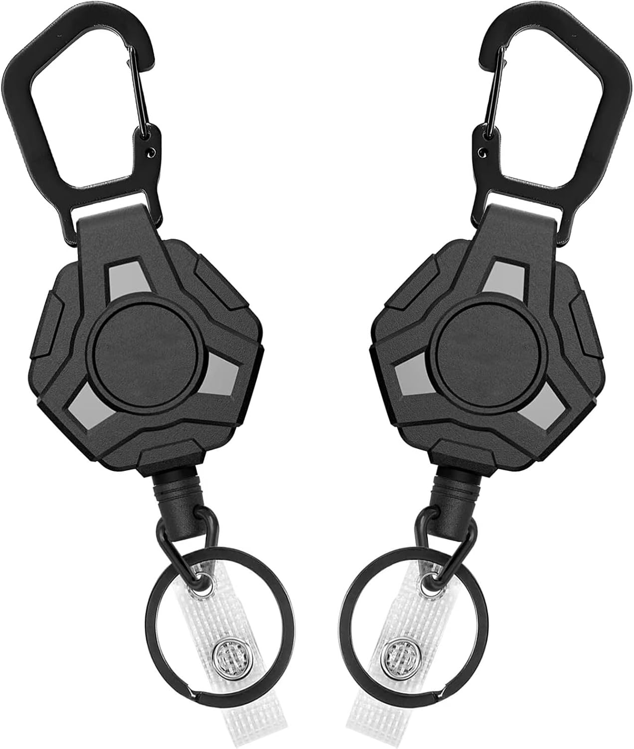 Aieve 2 Pack Heavy Duty Badge Holder, Carabiner Retractable Keychain, Outdoor Tactical ID Badge Reel with 31.5'' Coated Steel Cord, Bearing 8.0 Oz (Laser Grey) image number 5