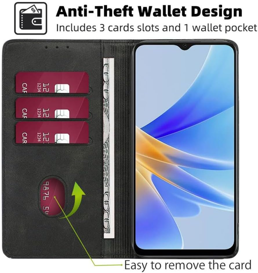 For Oppo A5 Pro 5G Global Version (6.67 Inch) Case, Wallet Cover PU Leather Pockets Shockproof Magnetic Flip Card Holder (For Oppo A5 Pro, Black) image number 5