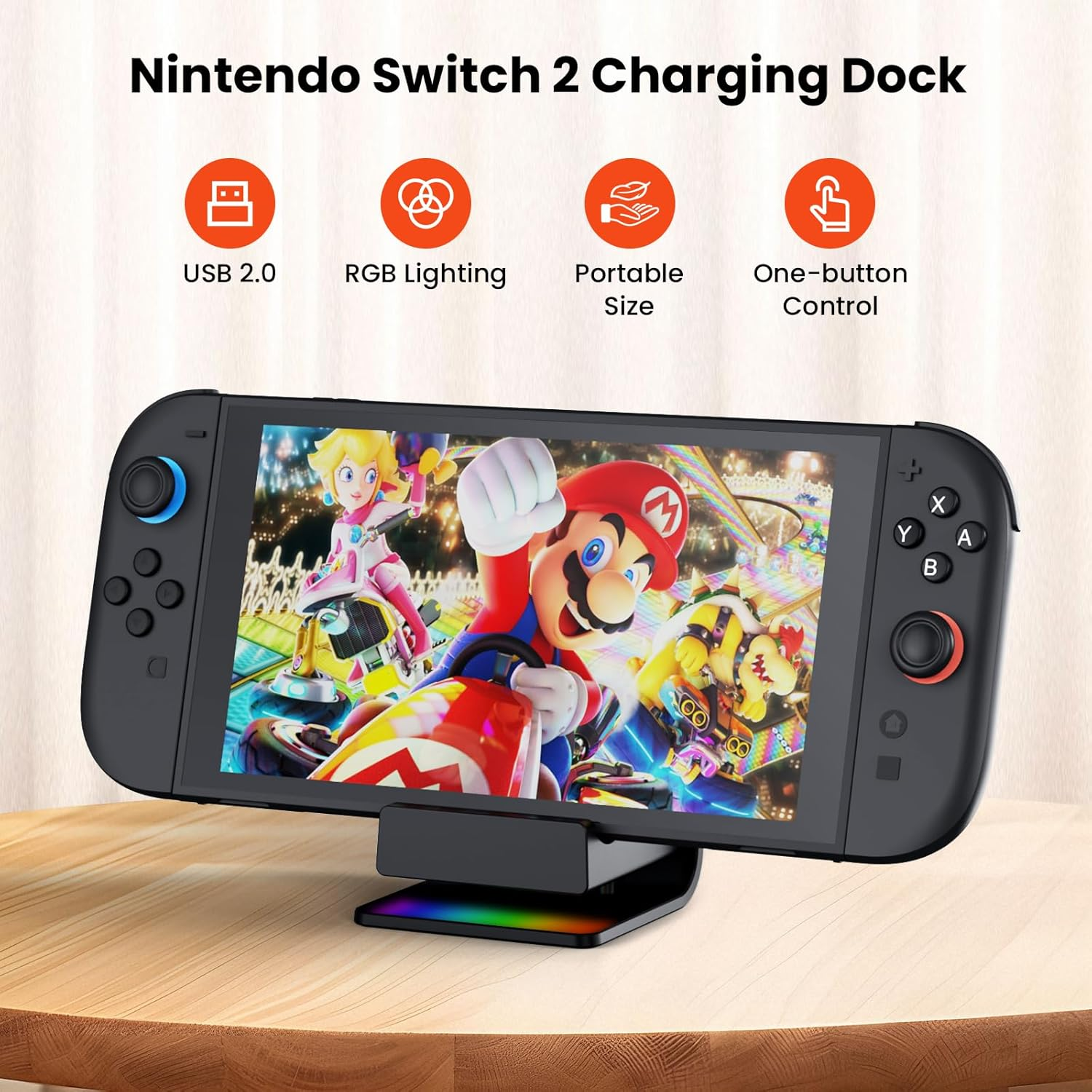 GEEKERA Switch Charging Station for Nintendo Switch 2, Docking Station with RGB Lights and Type-C Cable, Portable Charger Dock, Switch Accessories for Easy Console Charging image number 1