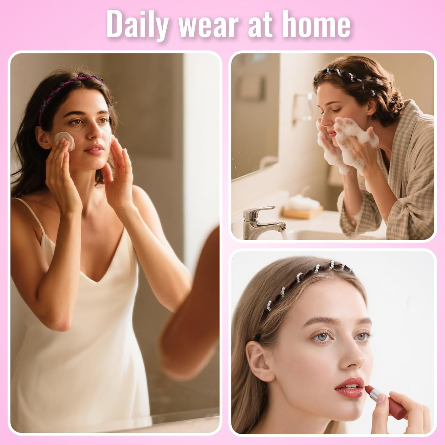 Vintage High Cranium Zigzag Headband Women'S 2025 New, Pack of 6 Vintage Pearl Black Diamond Headband Amen Elegant High Double-Sided Design Headband for Girls and Women image number 5