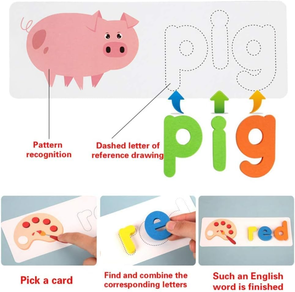 See and Spell Learning Toys, Matching Letter Game Words for Kids, Educational Learning Toys for Preschool Kindergarten 3-7 Year Old Girls Boys (28 Cards+52 Letters) image number 5