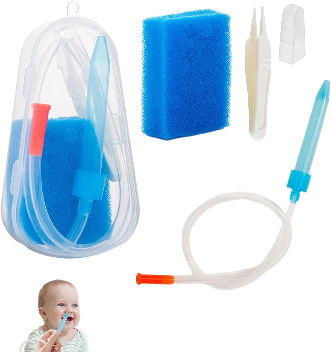 Baby Nasal Aspirator, Baby Snot Sucker, Baby Nose Sucker, Nose Congestion Relief, Nasal Suction Device with Travel Box, Cleaner with Hygiene Filters, Nose Cleaning Aspirator with Tweezers image number 5