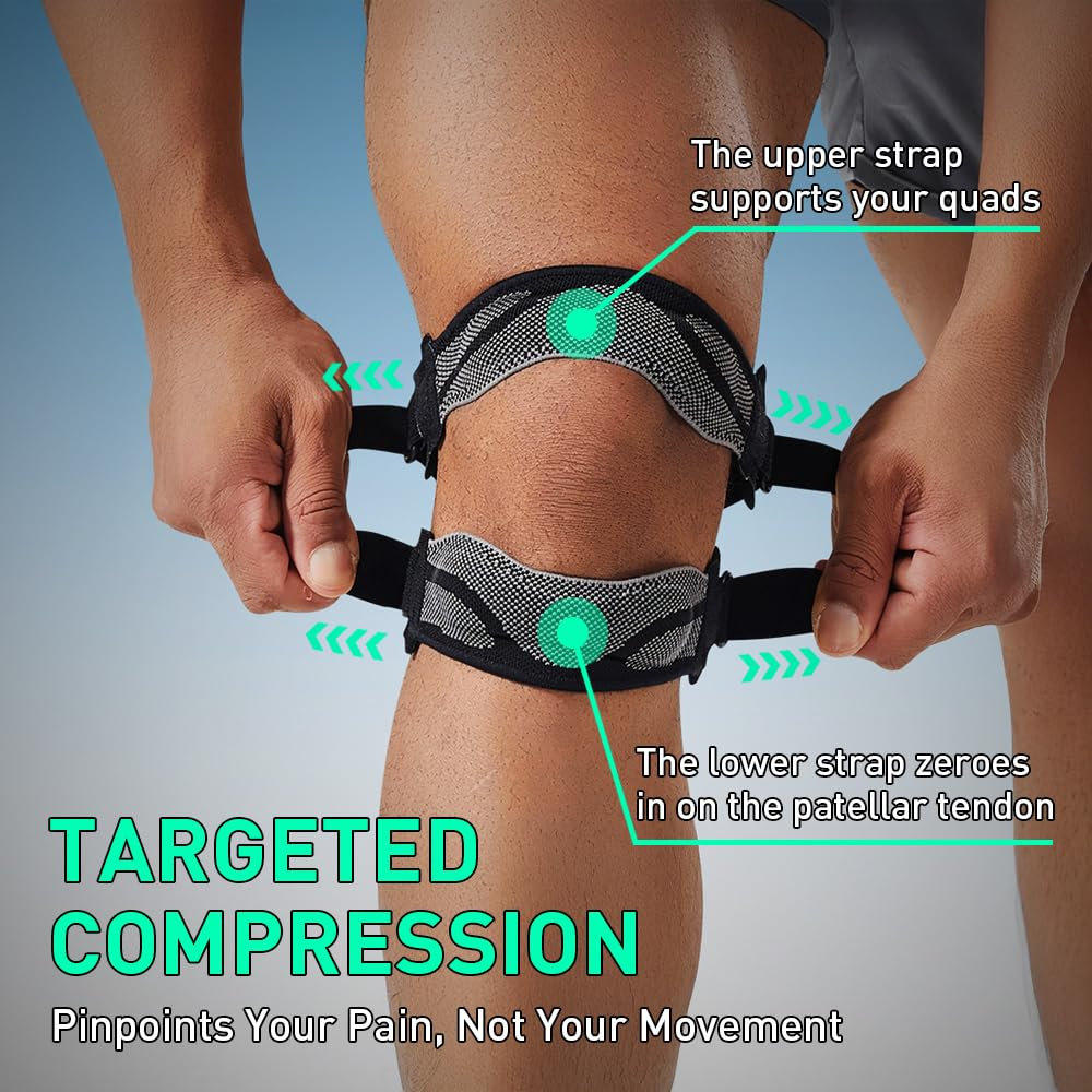 PROMBF Patella Knee Strap, Knee Support Brace for Men and Women,Patella Knee Brace for Knee Pain Relief,Arthritis, ACL, Knee Pain Relief, Injury Recovery and More Sports,Black - Grey image number 4