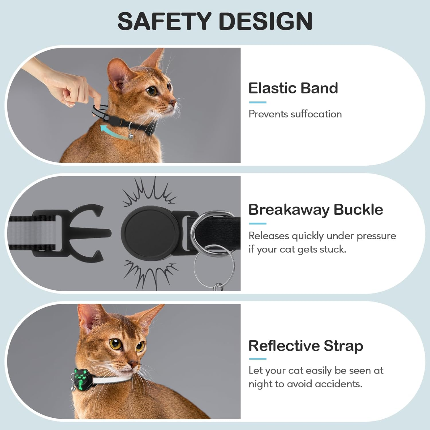 WROSWT Waterproof Airtag Cat Collar, Breakaway Cat Collars with Luminous & Reflective Strap for Apple Air Tag, Kitten Safety Elastic Band, Lightweight Hidden GPS Tracker Holder(Black, 8"-11") image number 5