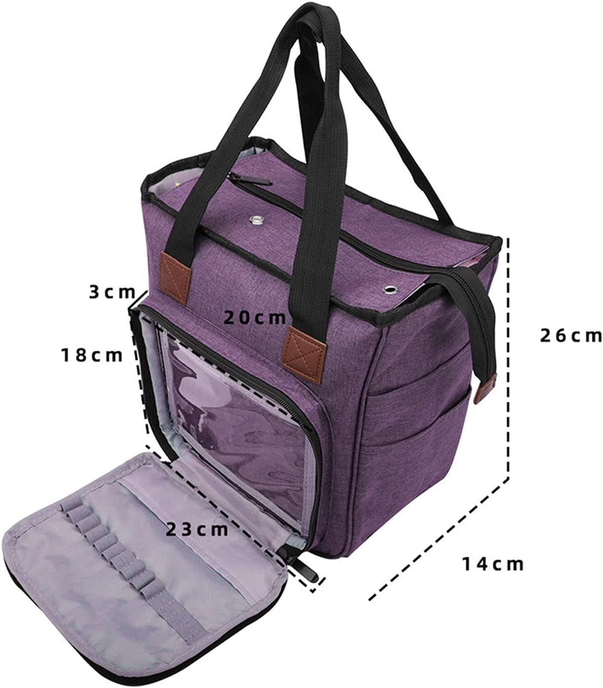 Portable Knitting Bag Organiser - Oxford Cloth Yarn Storage Tote with Multiple Compartments for Crochet Hooks & Needles (Purple) image number 2