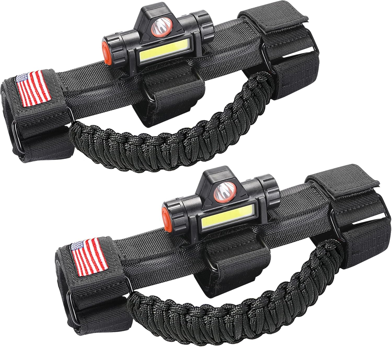 Sukemichi Handles Grab Roll Bar Grab Handles with Light for Jeep Wrangler Accessories TJ JK JL YJ Unlimited Rubicon Sahara 2 Door 4 Door Jeep Gladiator JT, Rechargeable Dome Light, Red, 2 Pack