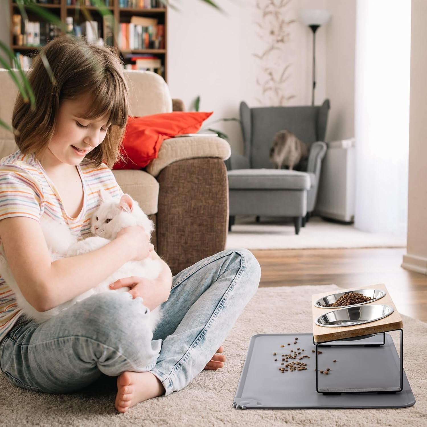 Stainless Steel Raised Cat Food Bowl for 2 Bowls, 5.5-Inch Replaceable Cat Bowl, Pack of 2 （Not Fit 4.7 Inch 3 Bowls） image number 4
