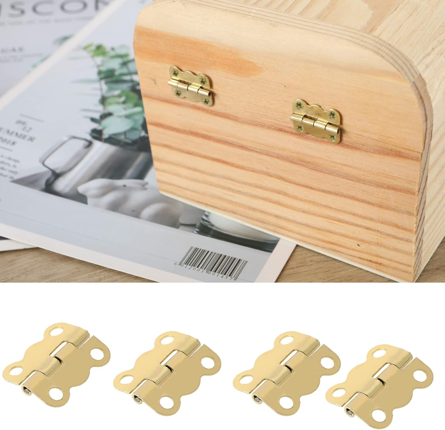 Ecsing 50Pcs Vintage Butterfly Hinge Retro with 200Pcs Screws - Replacement Furniture Cabinet Drawer Door Hinges for Wooden Jewelry Box 16X13Mm Gold